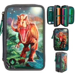 Κασετινα Γεματη Dino World Triple Pencil Case Led Grey By Depesche