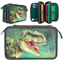 Κασετινα Γεματη Dino World Triple Pencil Case Green With 3D Effect By Depesche