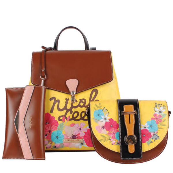 Γυναικεία Τσάντα Σετ 3 τεμ. Nicole Lee SET15337 Flower Blossom Print Handbag Crossbody And Wallet Set